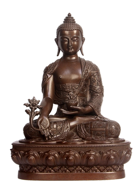 真古意 黄铜药师琉璃光如来佛像摆件藏传居家尼泊尔工艺品供奉