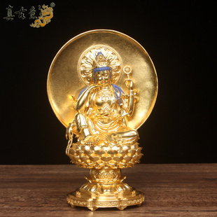真古意 如意轮观音青铜镀金佛像摆件高佛身渡沙面清晰底座工艺品