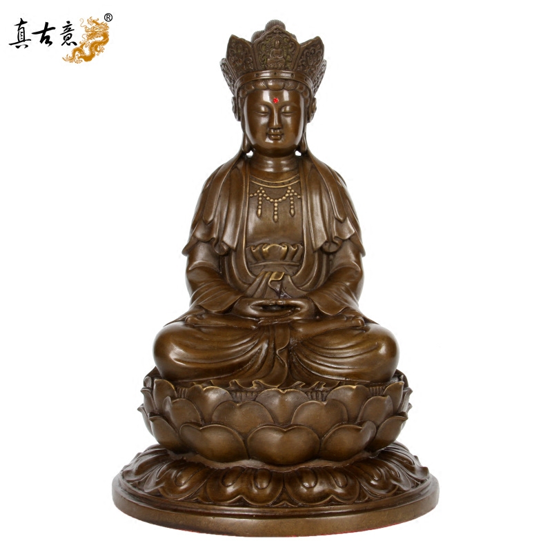 真古意 黄铜毗卢观音佛像摆件毗卢观音菩萨 家居客厅供奉工艺品