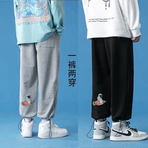 蓝底男秋季款ins宽松韩版长裤男潮流百搭束脚直筒裤男裤