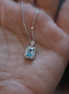 《纯净之地》冰川稀有色。通体S925银锁骨链女蓝宝石项链强推巨美