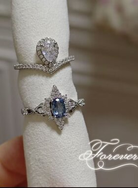 じゅんあい純愛。精工日系简约蓝宝石小指环蓝色可调节星星女戒指