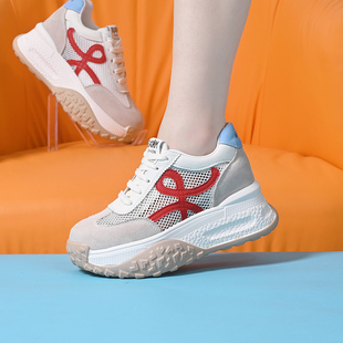 内增高女鞋2026新款夏季网面透气阿甘鞋小个子网鞋百搭休闲运动鞋