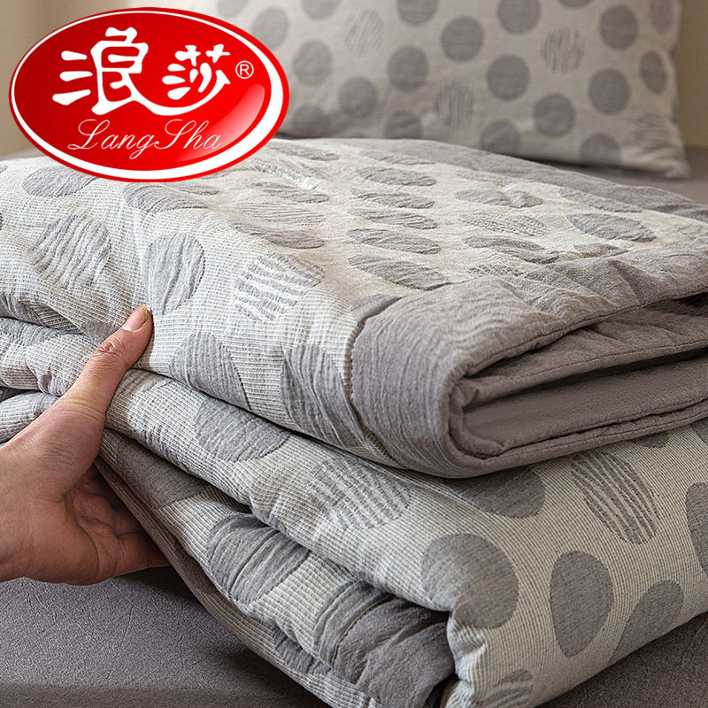 浪莎A类全棉三层纱夏被空调被纯棉夏凉被四件套单人可机水洗被子