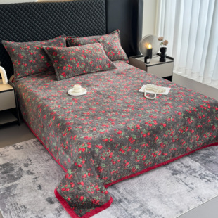 冬季加厚牛奶绒床盖单件单人学生榻榻米珊瑚绒床单炕盖软床垫铺盖