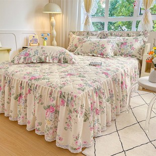 小清新公主风全棉夹棉床裙单件2025新款 纯棉加厚床罩防滑三四件套