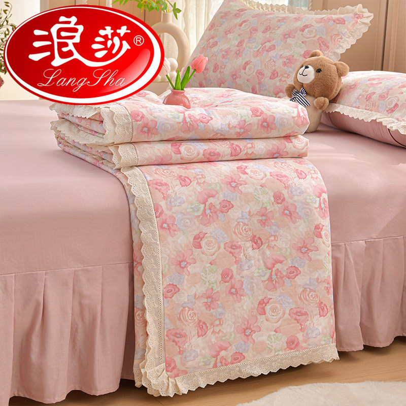 浪莎全棉床裙款双层纱布夏凉被空调被四件套学生纯棉薄款春秋被子
