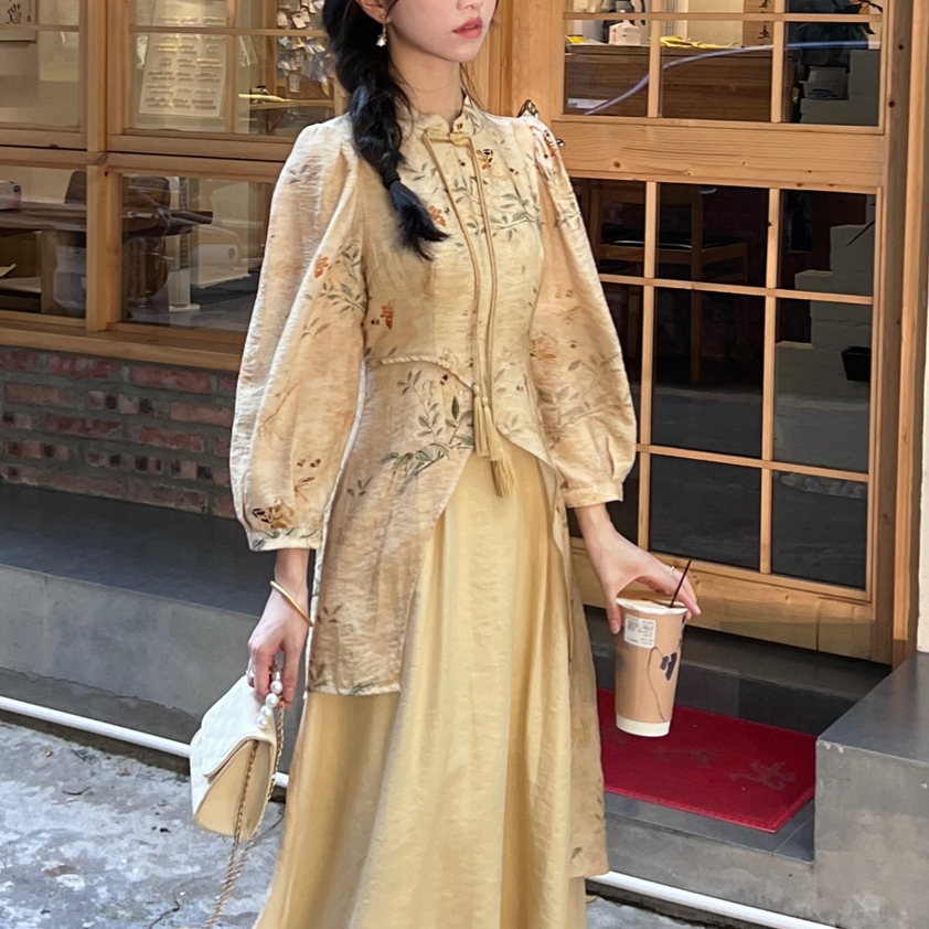 春季气质收腰显瘦中式拉链连衣裙