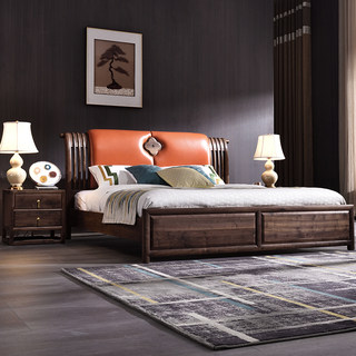 北美黑胡桃木床全实木床1.8米m双人床大婚床现代新中式卧室家具
