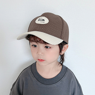 儿童帽子新款 韩国同款 字母刺绣拼色灯芯绒棒球帽男童女童鸭舌帽潮