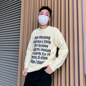 HELIPORT停机坪 哥特字珊瑚绒毛衣潮牌男女宽松百搭休闲套头上衣