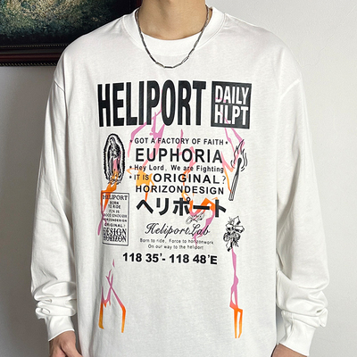HELIPORT停机坪 闪电火焰长袖百搭长袖休闲男女潮牌宽松上衣