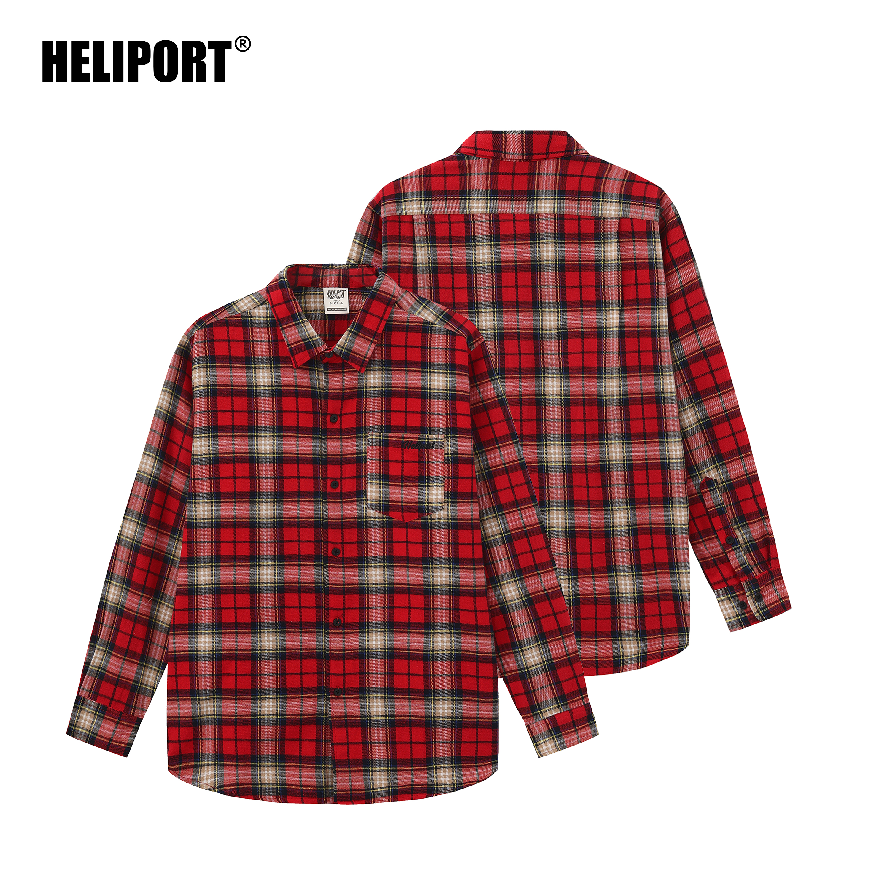 HELIPORT停机坪 25AW诺丁汉黑红拼色格子衬衫潮牌男女百搭上衣