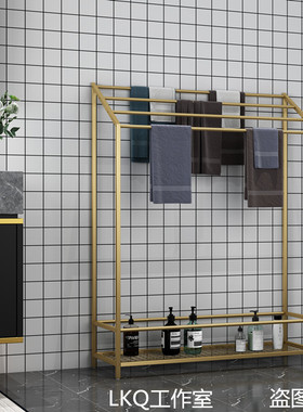 轻奢简易浴室落地毛巾架免打孔卫生间浴巾架置物架抹布挂架毛巾杆