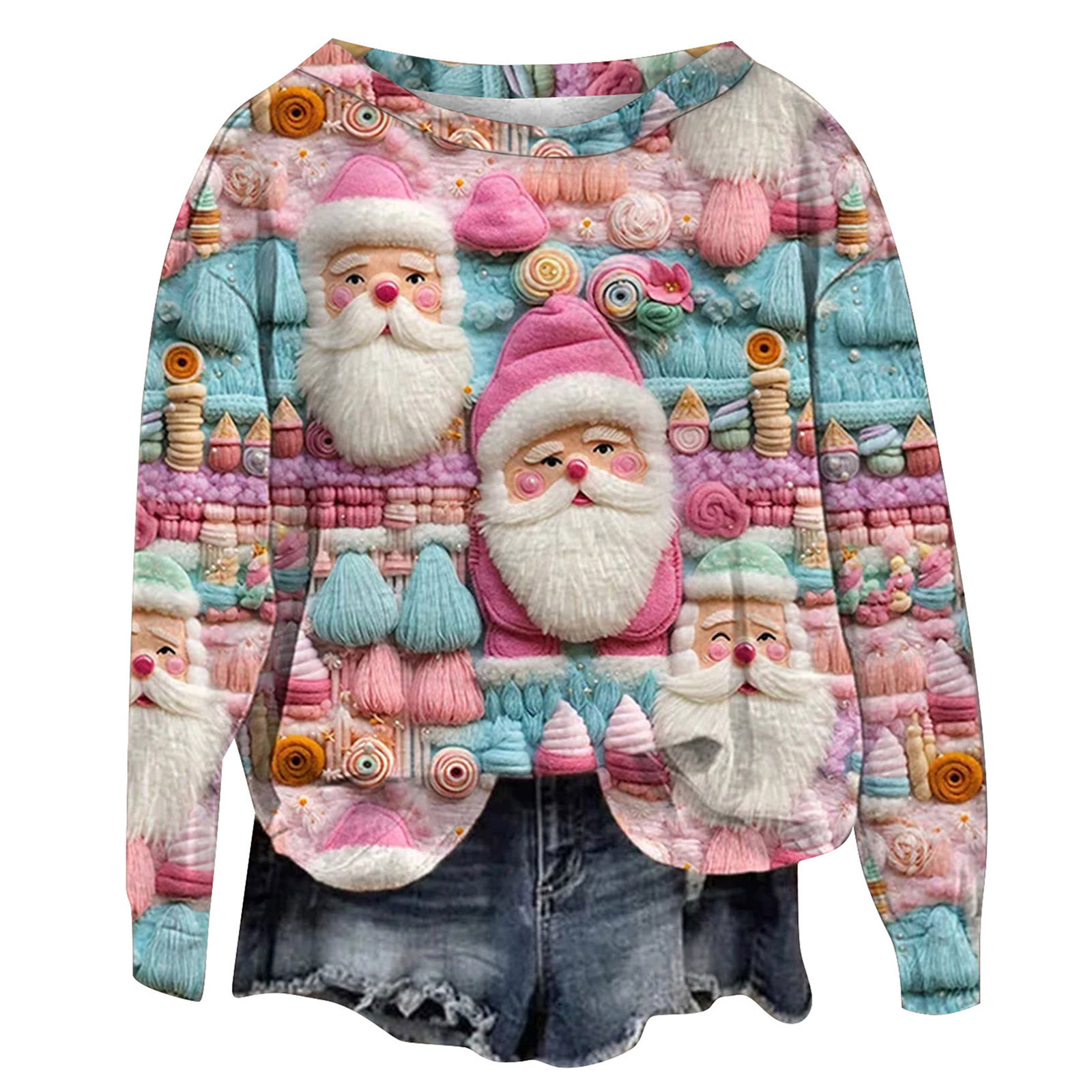 秋冬跨境新款卫衣女3D数码印花圣诞节圆领衫上衣Christmas hoodie