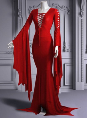 复古绑带包臀长裙歌特式女Retro strappy hip dress gothic women