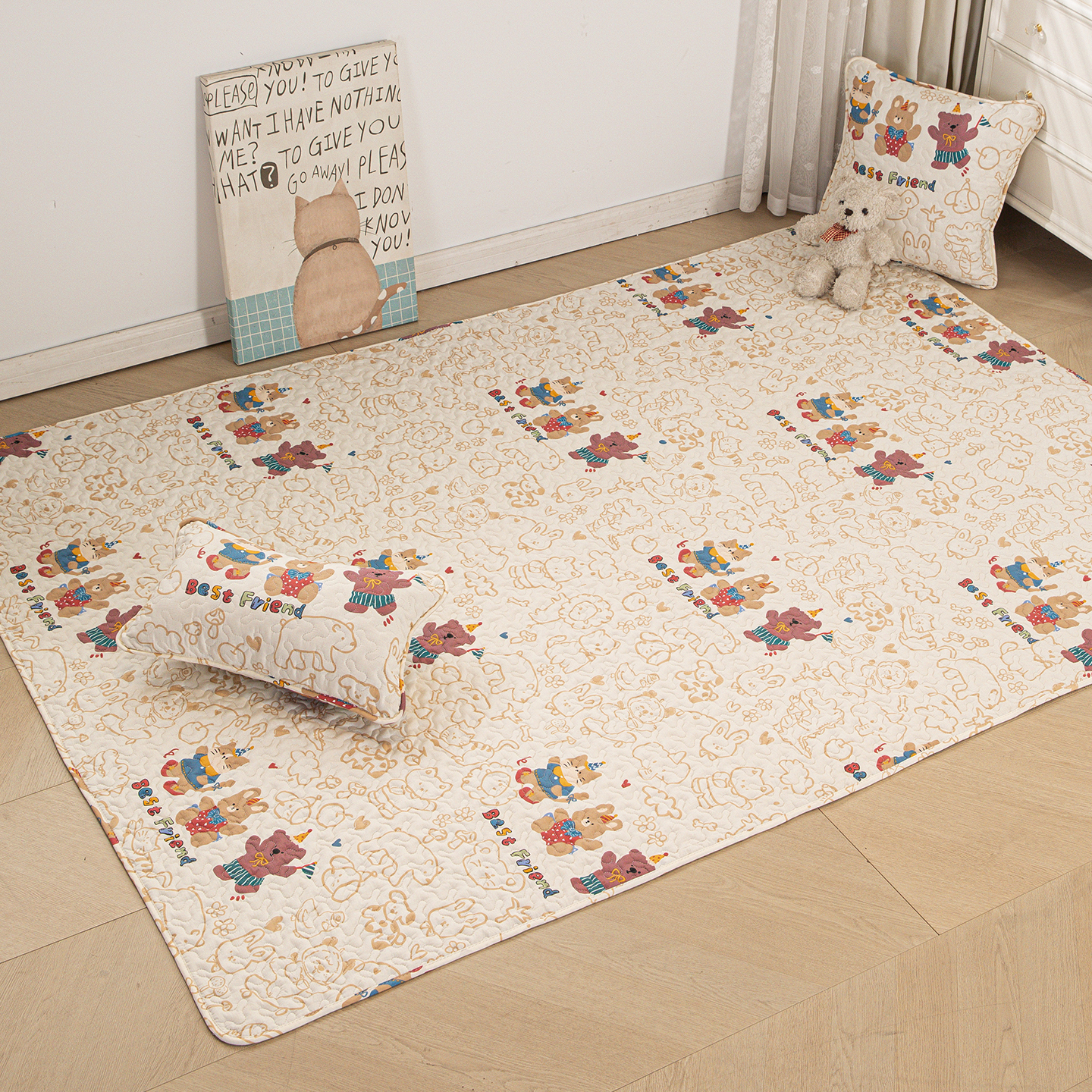 纯棉儿童垫子宝宝爬爬垫上的毯子全棉卧室床边地垫榻榻米垫可机洗