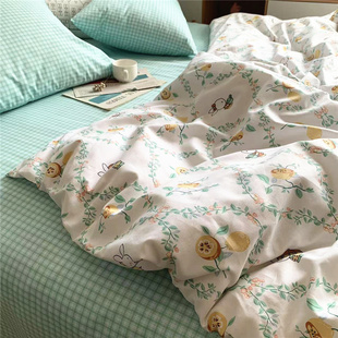 小格子学生床睡单 纯棉斜纹床单卡通儿童小兔子全棉被套可搭配ab版