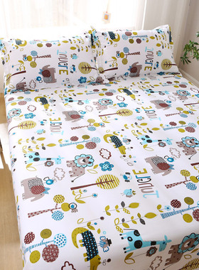 儿童卡通纯棉老粗布三件套透气吸汗不起球褥单学生宿舍亚麻厚床单