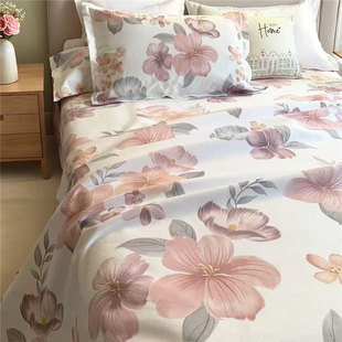 高档加厚帆布床单100%纯棉老粗布凉席三件套透气亲肤亚麻加大炕单