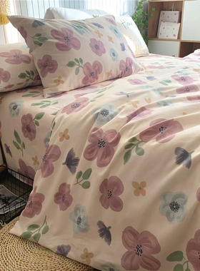 纯棉床单单件 棉的被套全棉老式印花1.5m1.8米棉布被单枕套四件套