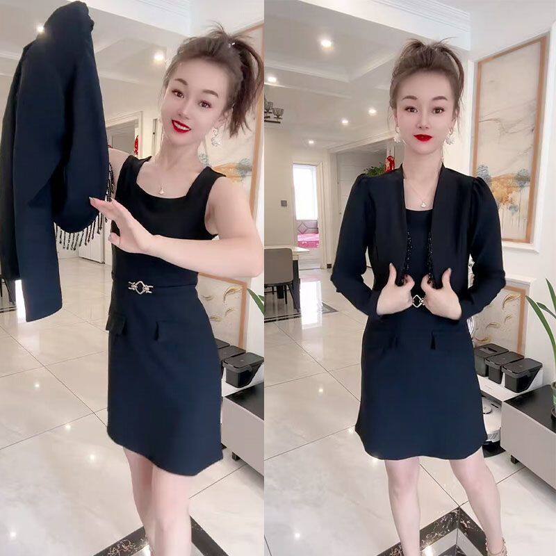 秋时尚重工流苏短西服裙子俩件套