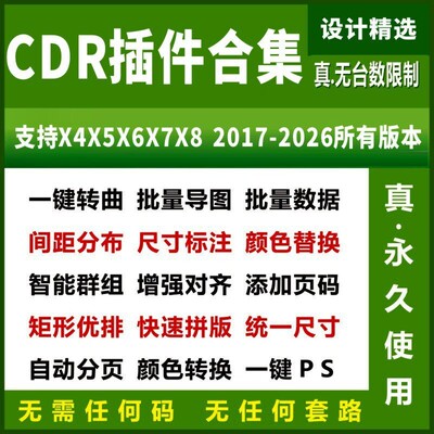 CDR功能插件合集X4-2026 一键转曲 批量导图 统一尺寸 周长面积