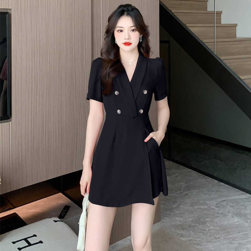 伊木子西装连衣裙夏季女装新款高级感法式气质小黑裙套装两件套
