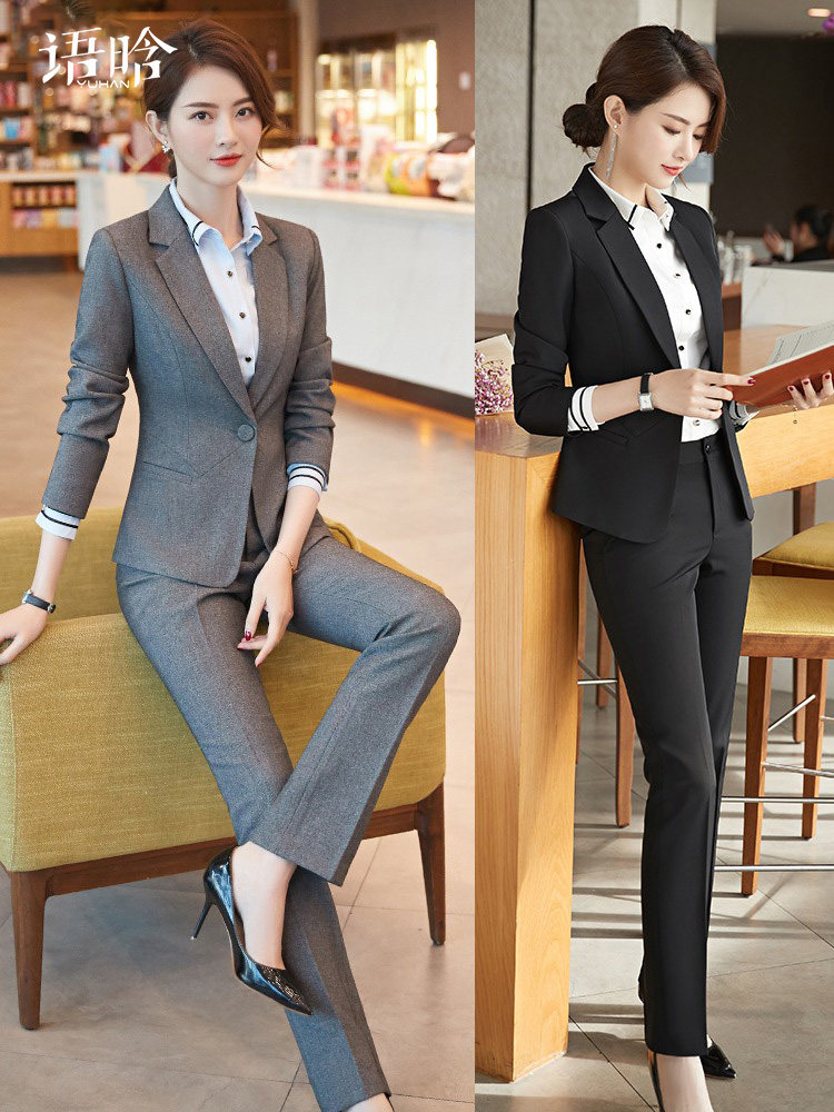 官网品牌红豆职业西装女灰色套装前台商务正装女士西服休闲工作服