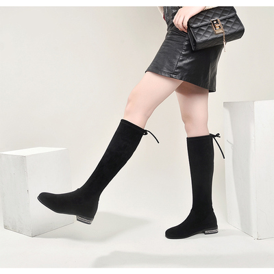 黑色过膝长靴女平底弹力高筒靴