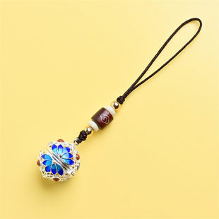 景泰蓝银色莲花手机链金色楞严咒手机扣绳子汽车钥匙扣吊坠挂件女