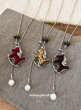 植绒珍珠小马吊坠项链女秋冬百搭