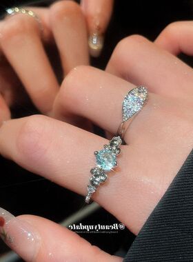 指环超闪花朵锆石食指时尚戒轻奢叶子扭曲开口高级感戒指简约百搭