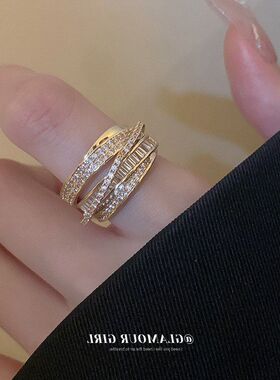 气质时尚锆石高级感戒指设计感韩国轻奢多层简约女戒手饰食指开口