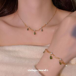 真金电镀锆石花边水滴项链手链精致优雅首饰套装轻奢高级感饰品女