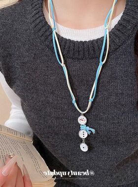 韩国绒绳带圆形雪人流苏项链卡通