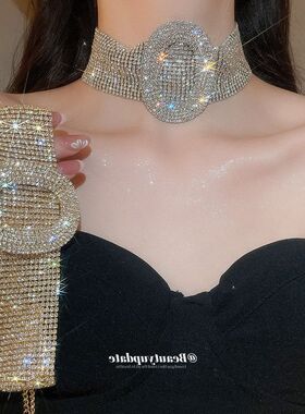 新款镶钻椭圆形颈链宫廷气质锁骨