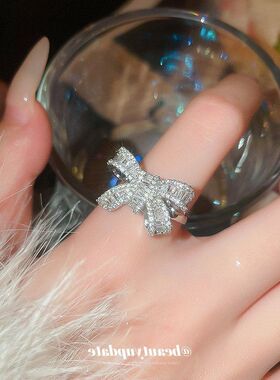 气质高级感冷淡戒指小众轻奢开口时尚镂空风手饰戒蝴蝶结锆石食指