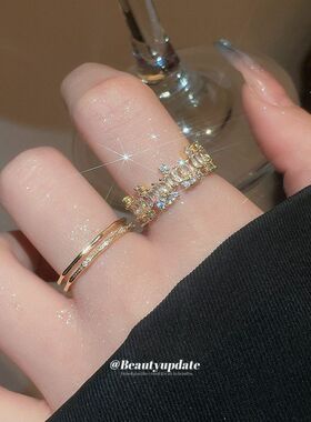 18真金电镀锆石方形开口戒指个性