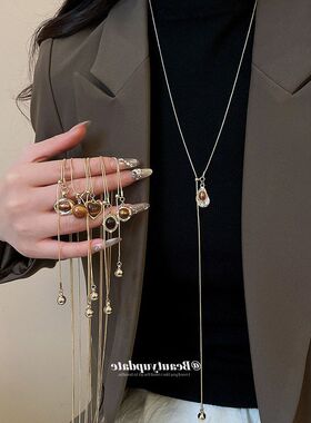 虎眼石爱心几何吊坠可调节项链