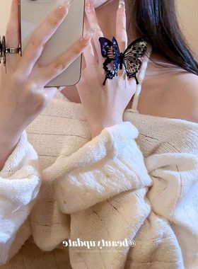 红同款设计感时尚网戒指食指多层指环超仙戒小众气质蝴蝶个性开口