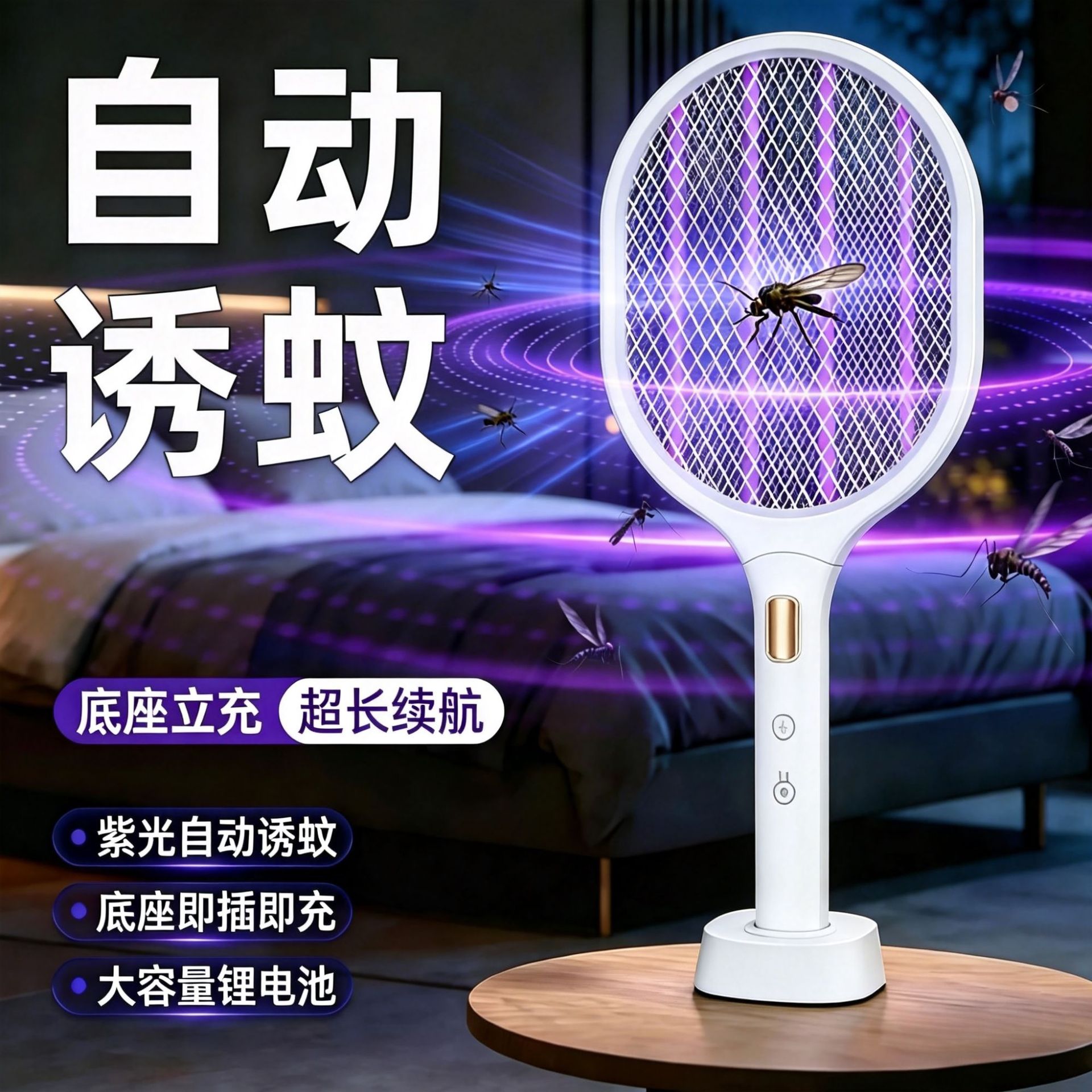 电蚊拍充电式家用室内宿舍手持二合一自动诱蚊驱蚊灭蚊神器苍蝇拍