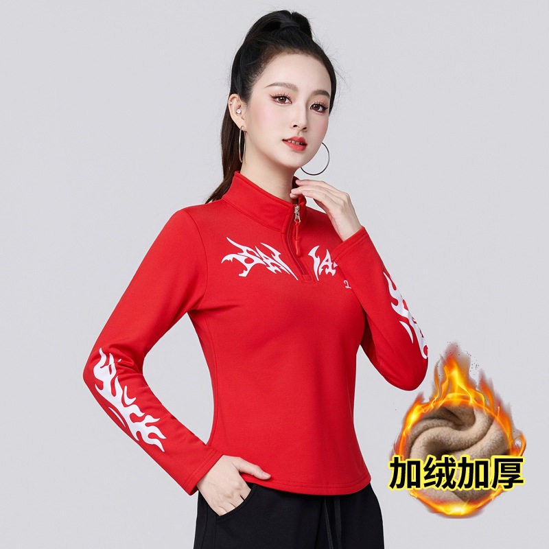 冬季广场舞服装新款加绒印花半拉链显瘦保暖长袖跳鬼步舞蹈运动衣