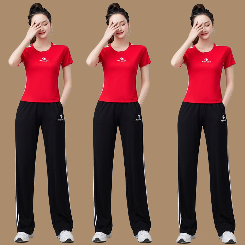夏季杨丽萍广场舞服装套装圆领棉短袖健身运动体操鬼步舞蹈休闲衣