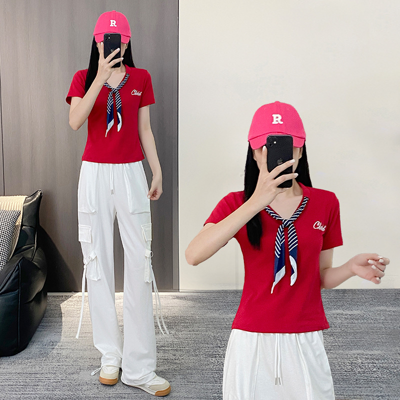 新款广场舞服装学院风减龄时尚短袖夏季显瘦团体跳舞蹈表演运动衣