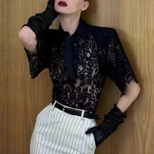 今年流行特惠5803夏季新款醋酸拼鱼骨睫毛蕾丝欧美风上衣 显瘦T恤
