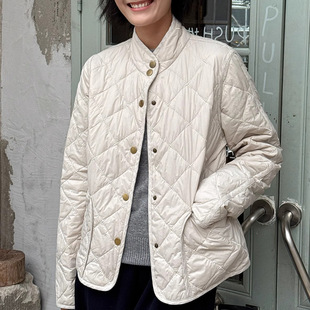 今年流行现货米白色轻薄菱格棉服女款新款冬季小个子保暖棉衣