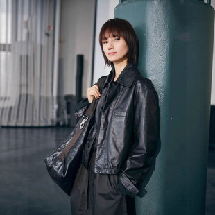 今年流行特惠【袁泉同款】真皮皮衣女植鞣头层绵羊皮休闲宽松夹克