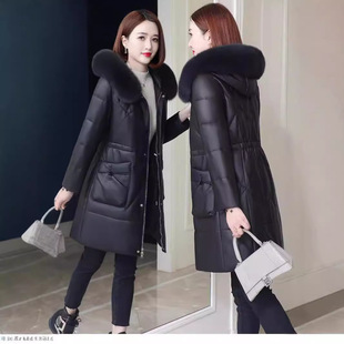 真皮羽绒服 海宁真皮皮衣女连帽中长款 今年流行特惠2025新冬季 款