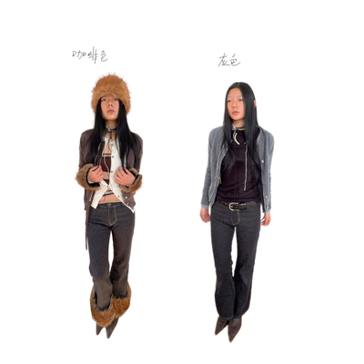 雀斑脸2026AW假两件100%羊毛拼接设计感羊毛针织开衫外套配项圈